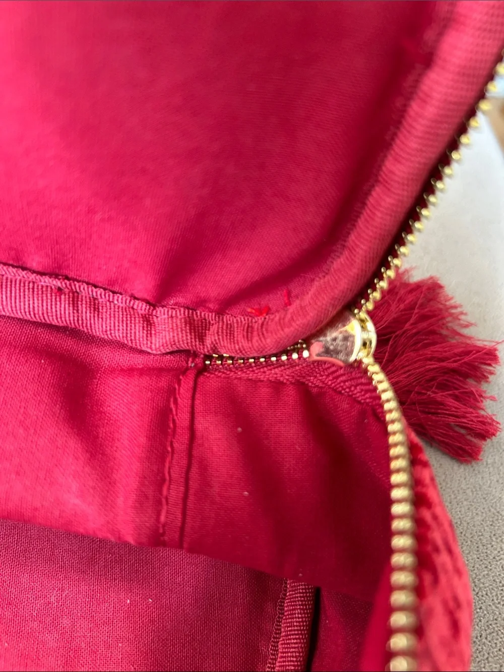 Sézane Red Velvet Cosmetic Case with Gold Zipper
